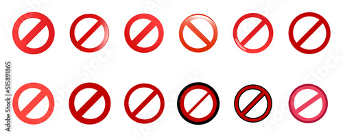 Red forbidden icons set on white background. Simple ban symbol. White background. EPS10