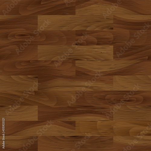 Realistic Dark Brown Wood textured seamless pattern. Wooden plank, board, natural dark brown floor or wall repeat texture. Vector template for design, flat interior, print, decor, photo background