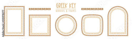Greek key frames and borders collection. Decorative ancient meander, greece ornamental set, repeated geometric motif. Frames consist from tiny bricks, easy to resize or change frames proportion