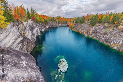 Lake in the deep marble canyon. Ruskeala Mountain Park. Republic of Karelia.