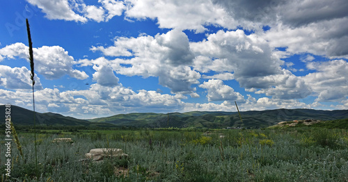 East Kazakhastan landscape, mountains and fields