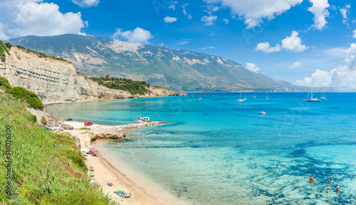 Landscape with Spartia beach and Klimatsias beach on Kefalonia, Ionian island, Greece