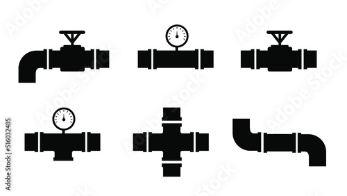 Simple black pipe set vector illustration collection