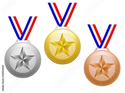 Médailles avec étoiles et rubans en bleu blanc rouge 