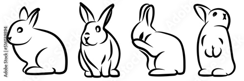 Set of Rabbits. Abstract, Line, Silhouettes. Celebration. Easter. Chinese Calendar 1951, 1963, 1975, 1987, 1999, 2011, 2023, 2035, 2047, 2059, 2071 years.