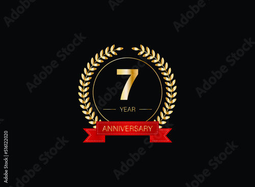 7th anniversary celebration with gold glitter color and white background. Vector design for celebrations, invitation cards and greeting cards. eps 10.