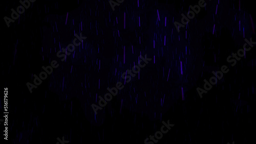 Fast falling abstract snow of blue color isolated on black background, motion graphics concept. Animation. Small flying particles of snowfall.
