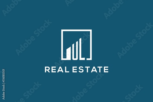 Letter UL square line with building logo design, creative monogram logo style for real estate company