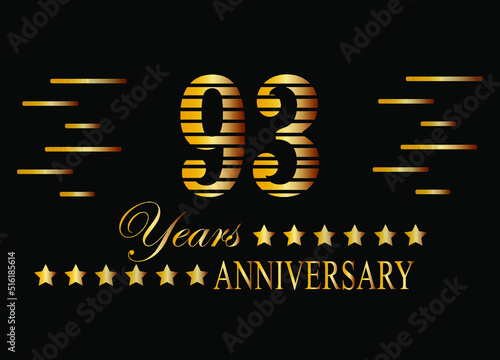 93 Years anniversary logo golden colored isolated on black background. Vector for special date and birthday.