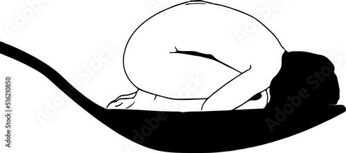  Vector illustration of a girl in a fetal position lying in the spoon 