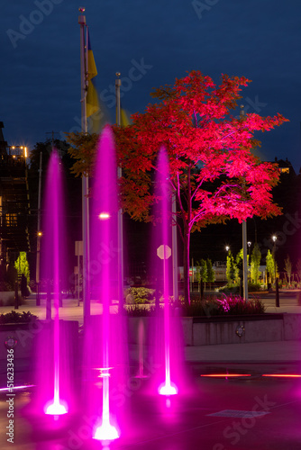 The fountain in front of the Sawyer Building at the Waterfront