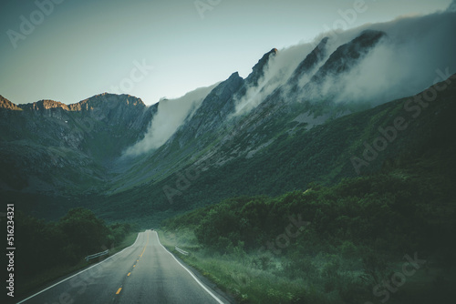 Lofoten Norway Cloudy Early Morning Scenic Highway
