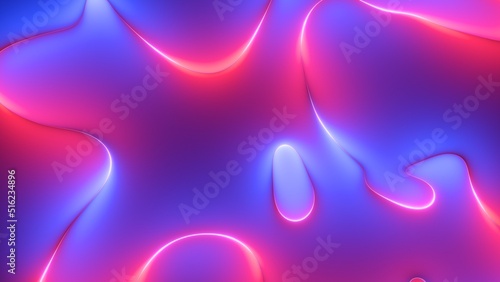3d render, abstract background with wavy lines and curvy shapes glowing with blue red pink neon light