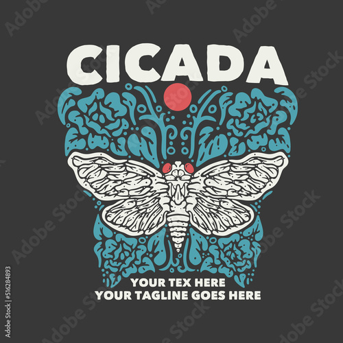 t shirt design cicada with cicada and gray background vintage illustration