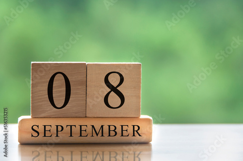 September 8 calendar date text on wooden blocks with copy space for ideas. Copy space and calendar concept