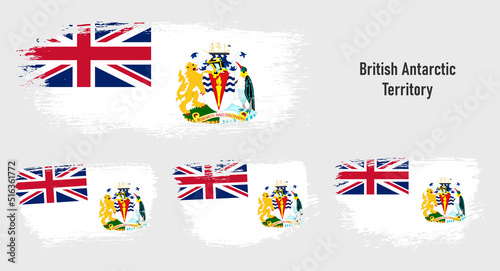 Textured collection national flag of British Antarctic Territory on painted brush stroke effect with white background