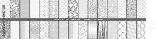 Set of vector seamless geometric dotted patterns for your designs and backgrounds. Geometric abstract ornament. Modern dotted ornaments with repeating elements
