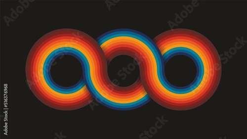 Cool funky symbol background with three circles intertwined. Dimension 16:9. Vector illustration.