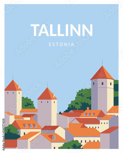 Tallinn Estonia vector illustration.Travel to estonia. minimalist travel poster style with isolated background.