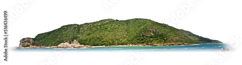 Panorama of an island in the ocean isolated on white background
