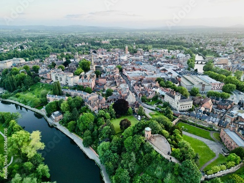 British medieval market town Shrewsbury in Shropshire with River Severn in the United Kingdom