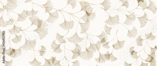 Luxury art background with ginkgo leaves in line style. Botanical banner with tree branches for packaging design, wallpaper, design, decor, print.