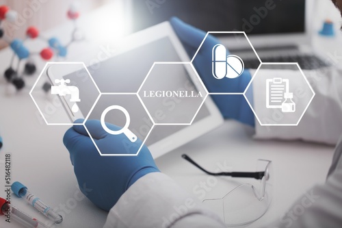 Legionella test medical concept. Bacteria in human lungs diagnosis causative agent of legionnaire's disease.