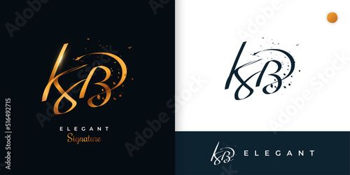 KB Initial Signature Logo Design with Elegant and Minimalist Gold Handwriting Style. Initial K and B Logo Design for Wedding, Fashion, Jewelry, Boutique and Business Brand Identity