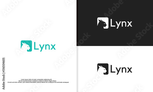 logo illustration vector graphic of lynx head in negative space.