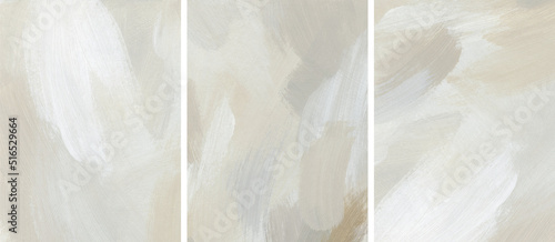 Abstract art background set in neutral colors. Hand drawn acrylic template. Artistic texture with paint brush strokes