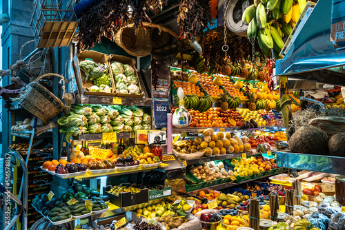 Fresh vegetables and fruit in the historical farmer Mercado de Vegueta market at Las-Palmas de Gran Canaria, Spain