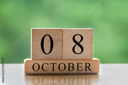 October 8 calendar date text on wooden blocks with copy space for ideas. Copy space and calendar concept