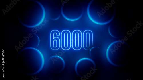 Blue Glowing Blurry Number 6000 Outlines Neon Light Inside Cinematic Circles Frame Backlight Effect Background