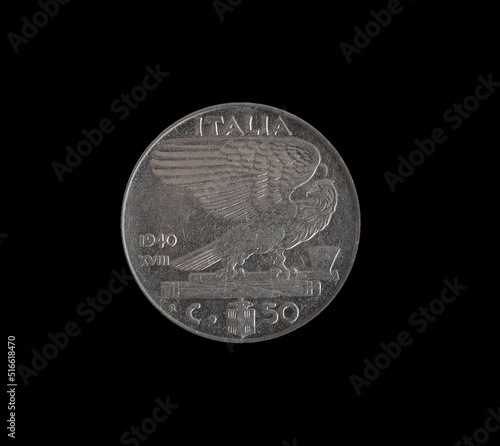 50 centesimi coin made by Italy, that shows Eagle standing right on fasces