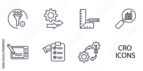 CRO - acronym of conversion rate optimization icons set . CRO - acronym of conversion rate optimization pack symbol vector elements for infographic web