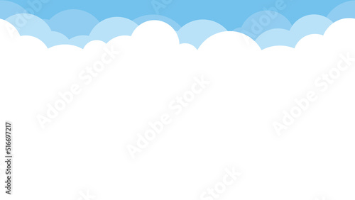 Cute white cloud on bright blue sky seamless pattern border background.