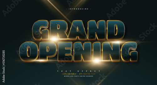 Grand Opening Text Style in Luxury Blue and Gold with Texture Effect