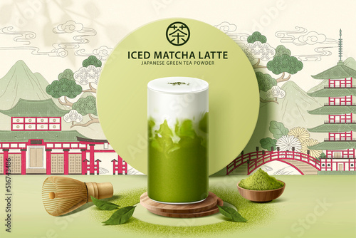 Iced matcha latte ad template