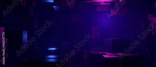 Abstract purple digital data background 3d render polygon. Abstract techno purple geometric technology background. 3D Rendering