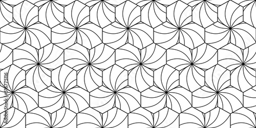 Geometric seamless pattern Flat hexagon drawing with swirl lines in black and white. use for laminate sheet.