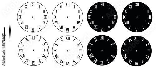Roman Clock Face Template Clipart Set - Outline and Silhouette