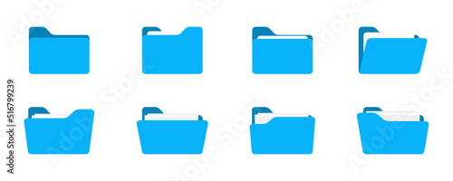 Folders icon. Folders with documents. Open folder and close folder. Document directory sign. Data office folder file. Set of flat icons folder for your web site design, app, UI. Vector illustration