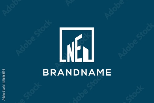 Letter NE with square shape logo style, modern and minimal logo for real estate