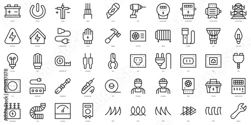 Set of thin line electricity Icons. Vector illustration