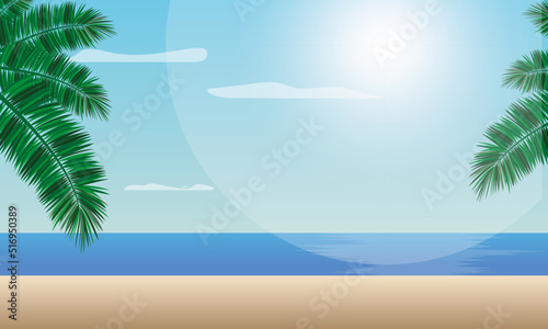 Grafika nadmorskiego krajobrazu, plaża, morze, piasek oraz wakacje w ilustracji wektorowej