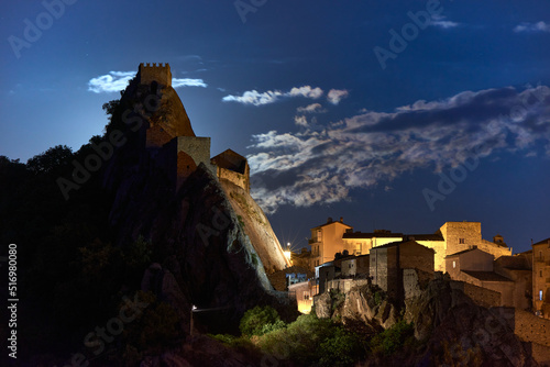 in the historic center of Sperlinga with its castle in the moonlight on a clear summer night