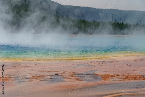 Steaming geysers and hot springs in Yellowstone National Park