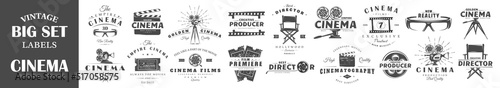 Set of vintage cinema labels. Posters, stamps, banners and design elements. Vector illustration