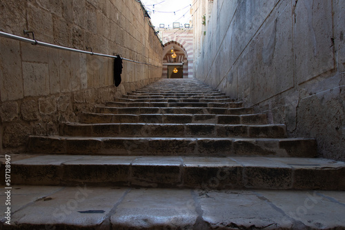 Stairs to Cave of Machpela and Patriarchs in Hebron, located in West bank, Israel. Historical places in Palestine