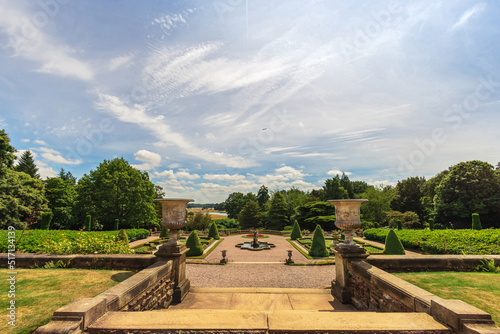 Park and parterre garden at historic Tatton Park, English Stately Home in Cheshire, UK.